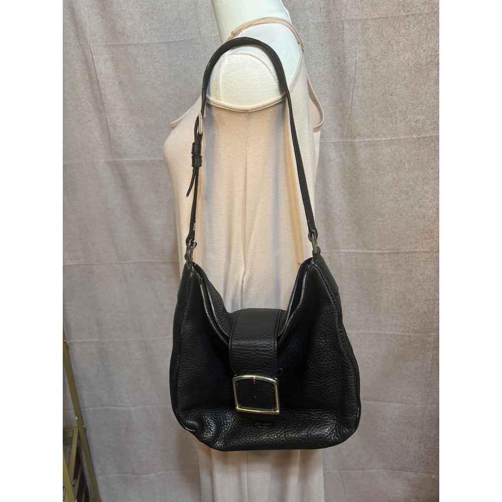 Kate Spade Black Pebbled Leather Buckle Hobo Shoulder Bag‎ PXRU2482